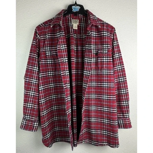 L.L. Bean Mens L-Tall Red Traditional Fit Plaid Long Sleeve Flannel Button Shirt - Picture 3 of 5